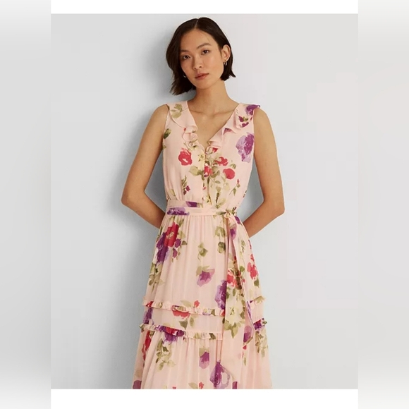 Ralph Lauren - Black Label - Floral Crinkled Georgette Dress - Picture 1 of 10